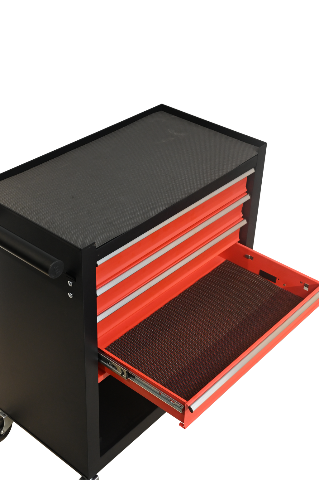 Four drawer rolling toolbox, tool cart with 4 wheels and drawers, large capacity detachable mobile tool storage cabinet for workshops, garages, maintenance rooms, and mechanics