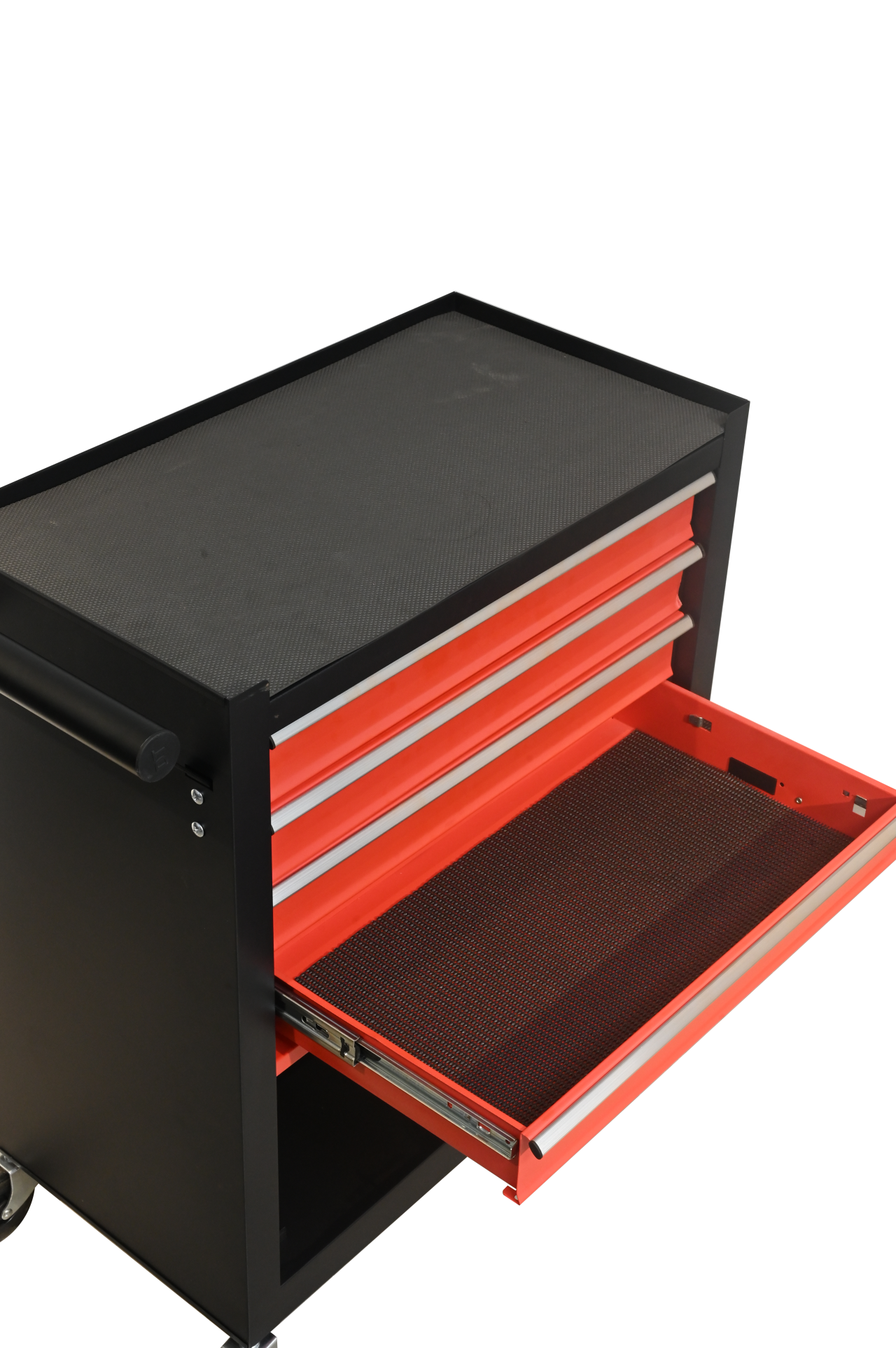 Four drawer rolling toolbox, tool cart with 4 wheels and drawers, large capacity detachable mobile tool storage cabinet for workshops, garages, maintenance rooms, and mechanics