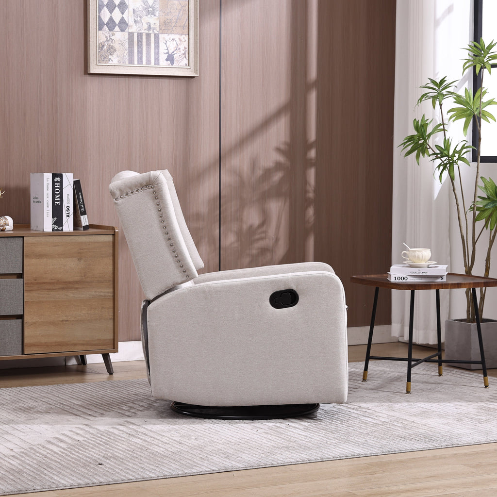 COOLMORE Rocking Recliner Chair,360 Degree Swivel Nursery Rocking Chair,Glider Chair,Modern Small Rocking Swivel Recliner Chair for Bedroom,Living Room Chair Home Theater Seat (Beige)