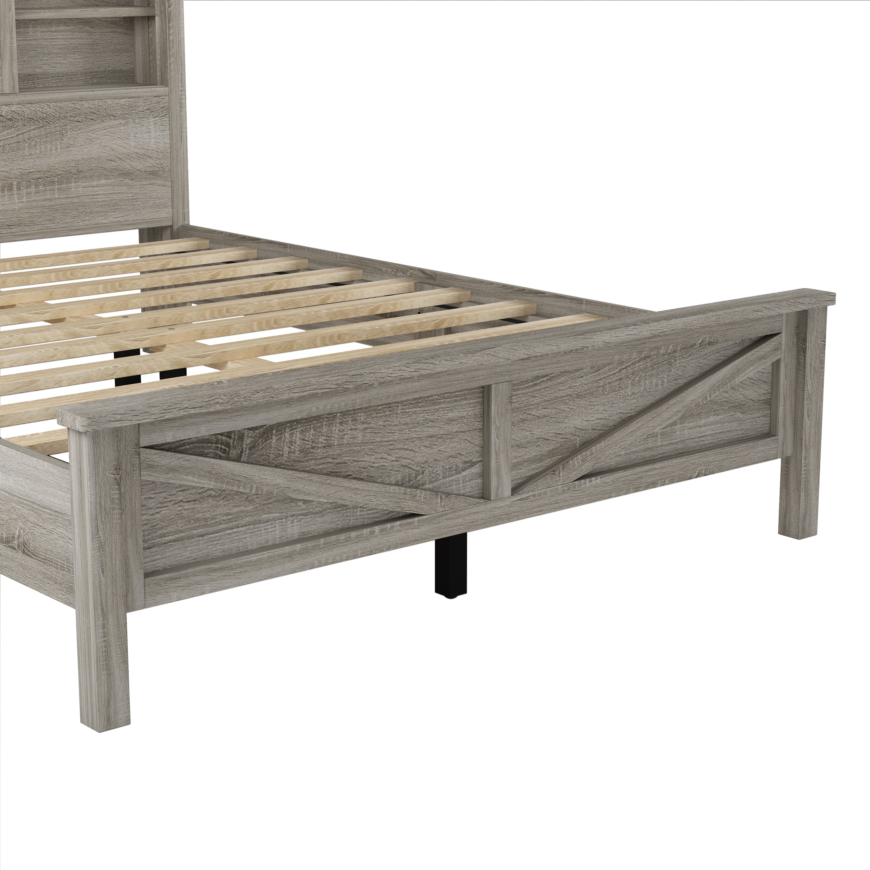 3-Pieces Bedroom Sets Queen Size Farmhouse Platform Bed with Double Sliding Door Storage Headboard and Charging Station, Storage Nightstand and Dresser, Antique Gray(Old SKU HL000092AAG)