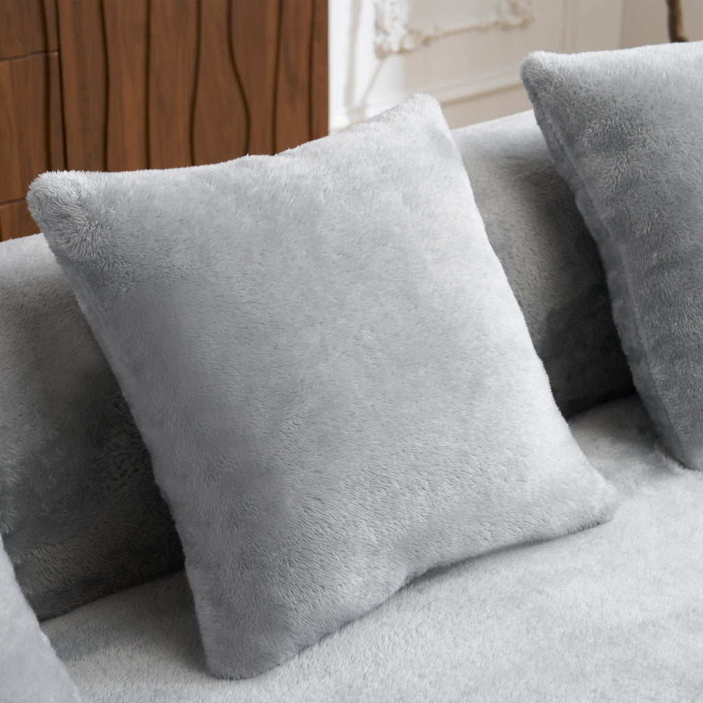 Full Compression L-Shape Sectional Sofa with Curved Chaise, Grey Modular Chenille Couch, High-Density for Apartment Living Room