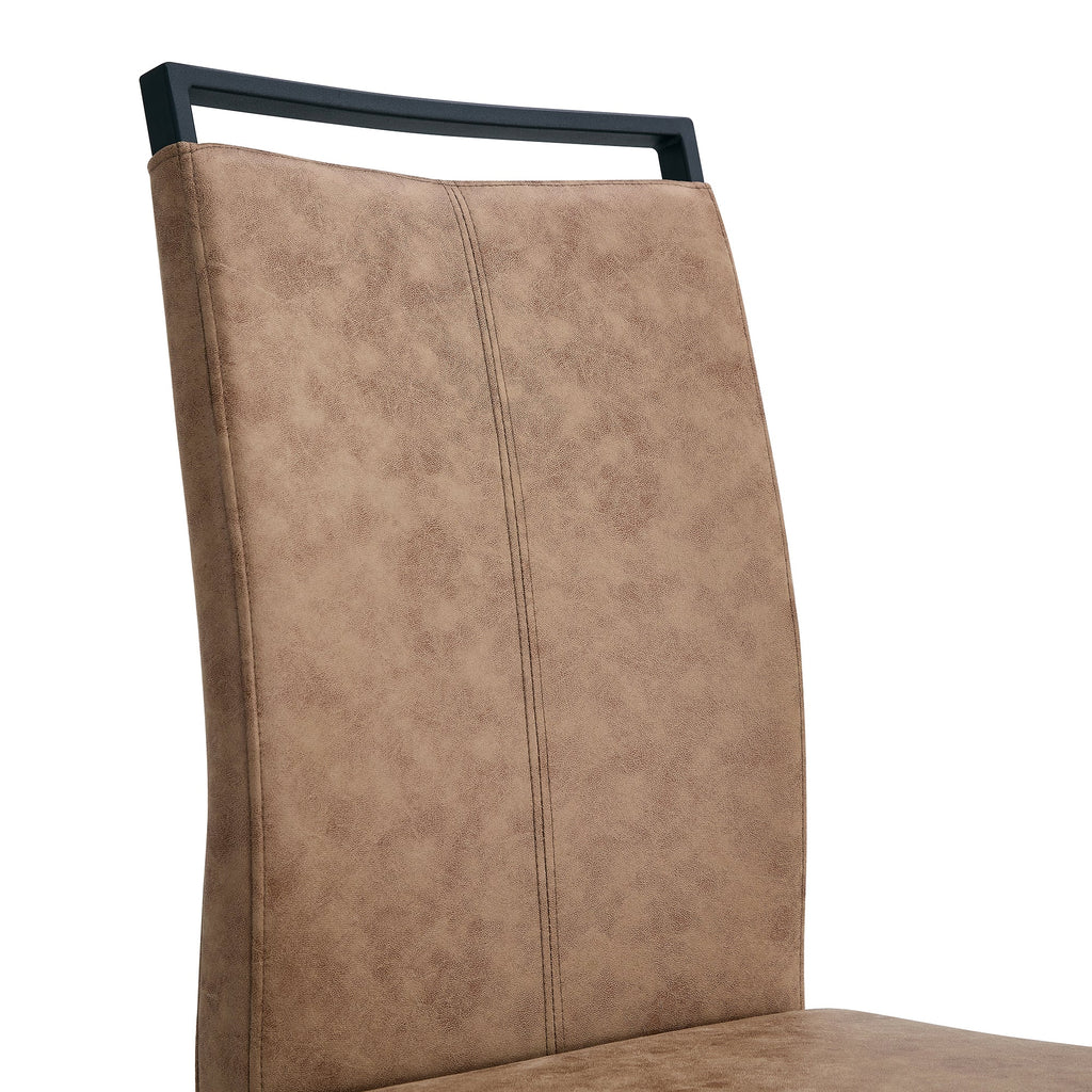 Modern Dining Chairs, Technology cloth High Back Upholstered Side Chair with C-shaped Tube Black Metal Legs for Dining Room Kitchen Vanity  Club Guest Office chair (Set of 4)Brown 1162