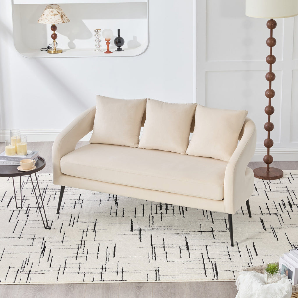 Mid Century Modern Velvet 3-Piece Living Room Set with Metal Legs in Beige, Loveseat & 2 Accent Chairs, Upholstered in Soft Velvet with Round Arms and Solid Wood Frame