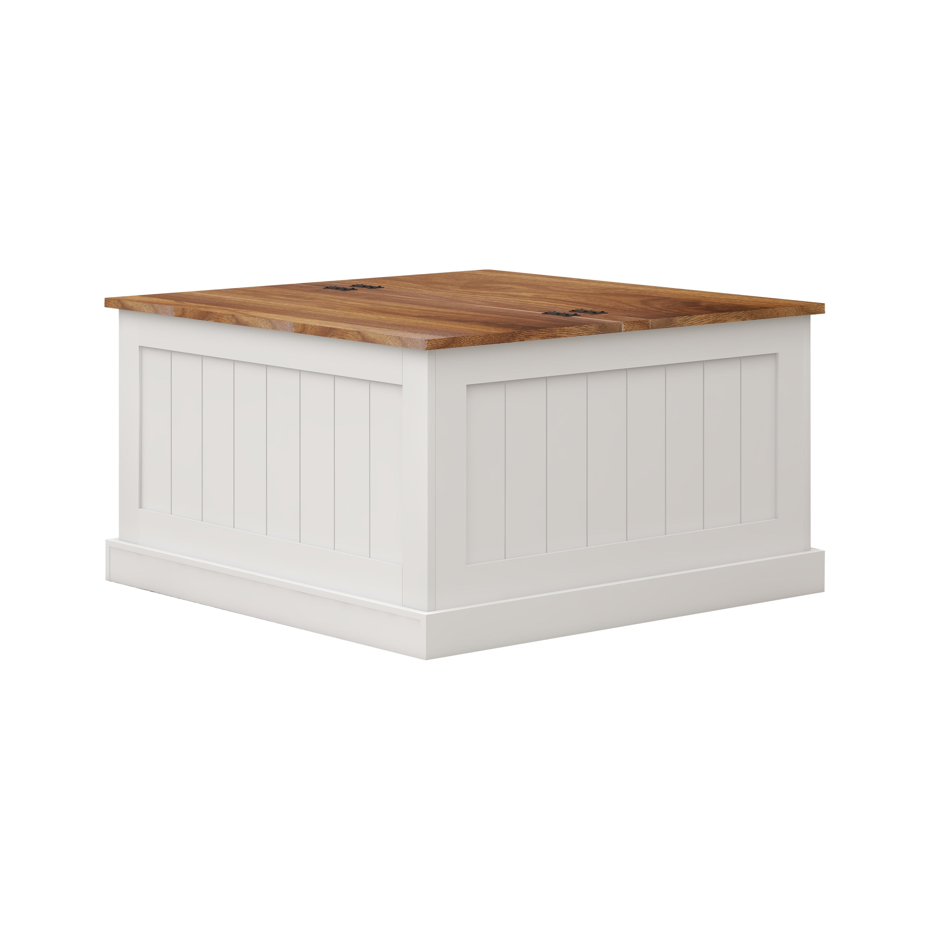 31.5" Farmhouse Coffee Table, Square Wood Center Table with Hinged Lift Top, Rustic Cocktail Table with Large Hidden Storage Compartmen for Living Room-White