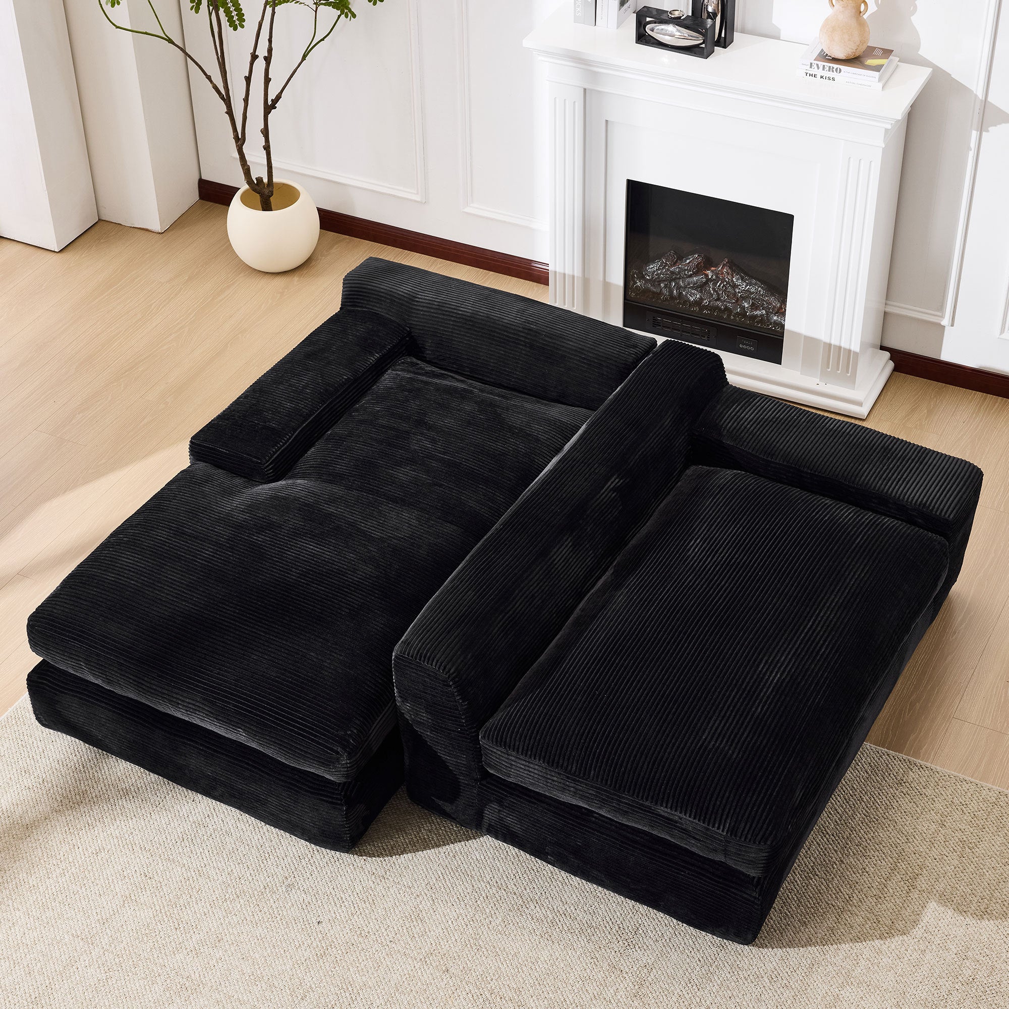 99*69' Modular Sectional Living Room Sofa Set, Modern Minimalist Style Couch, Upholstered Sleeper Sofa for Living Room, Bedroom, 2 PC Free Combination, Installation-free Sofa, L-Shape, Black