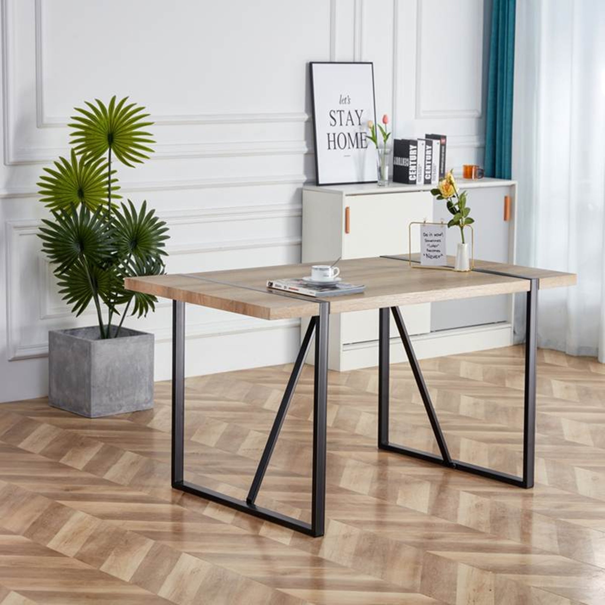 Rustic Industrial Rectangular Wood Dining Table For 4-6 Person, With 1.5' Thick Engineered Wood color Tabletop and Black Metal Legs,Desk For Kitchen Dining Living Room, 55.1' x 31.4'x 29.9'1529W115172