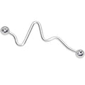 14G Clear Gem Sound Wave Industrial Barbell 35mm