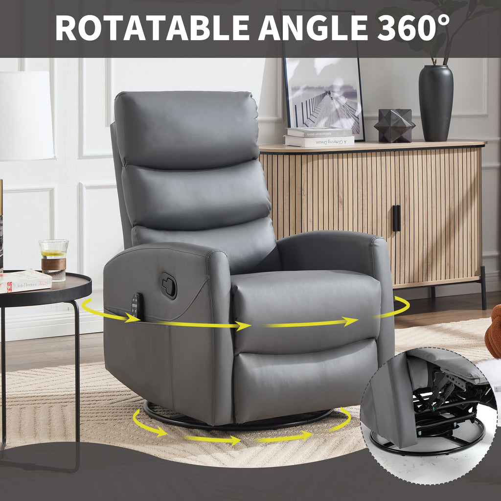 Heat Massage Manual Recliner Chair with Rocker and Swivel in Fabric for Living Room, Grey