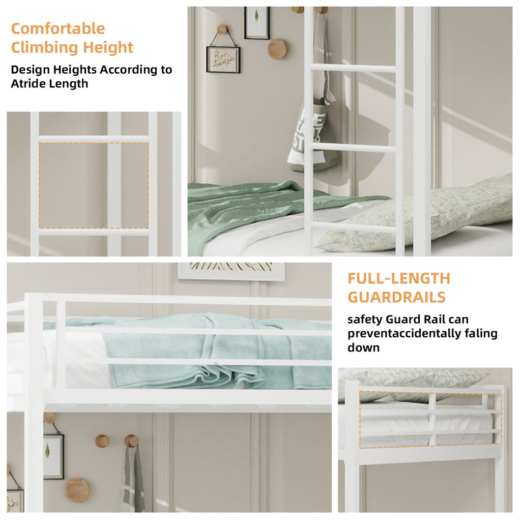Durable Square Tube Iron Bunk Bed Featuring Safety Rails, Modern Minimalist Look, Ideal for Kids Room, Guest Room or Shared Space, Easy Assembly & Long - Lasting Performance-Full size: 137cm × 190cm