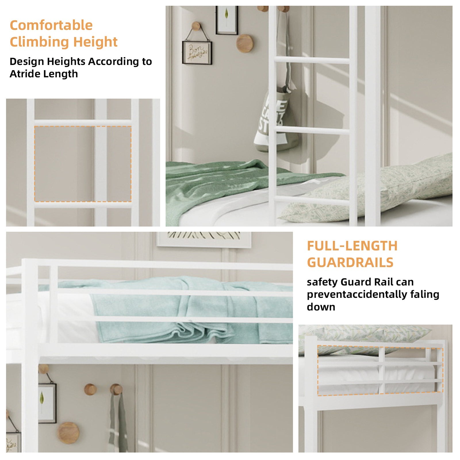 Durable Square Tube Iron Bunk Bed Featuring Safety Rails, Modern Minimalist Look, Ideal for Kids Room, Guest Room or Shared Space, Easy Assembly & Long - Lasting Performance-Full size: 137cm × 190cm