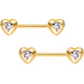 Clear CZ Gold Tone Anodized Hugged Heart Barbell Nipple Ring Set