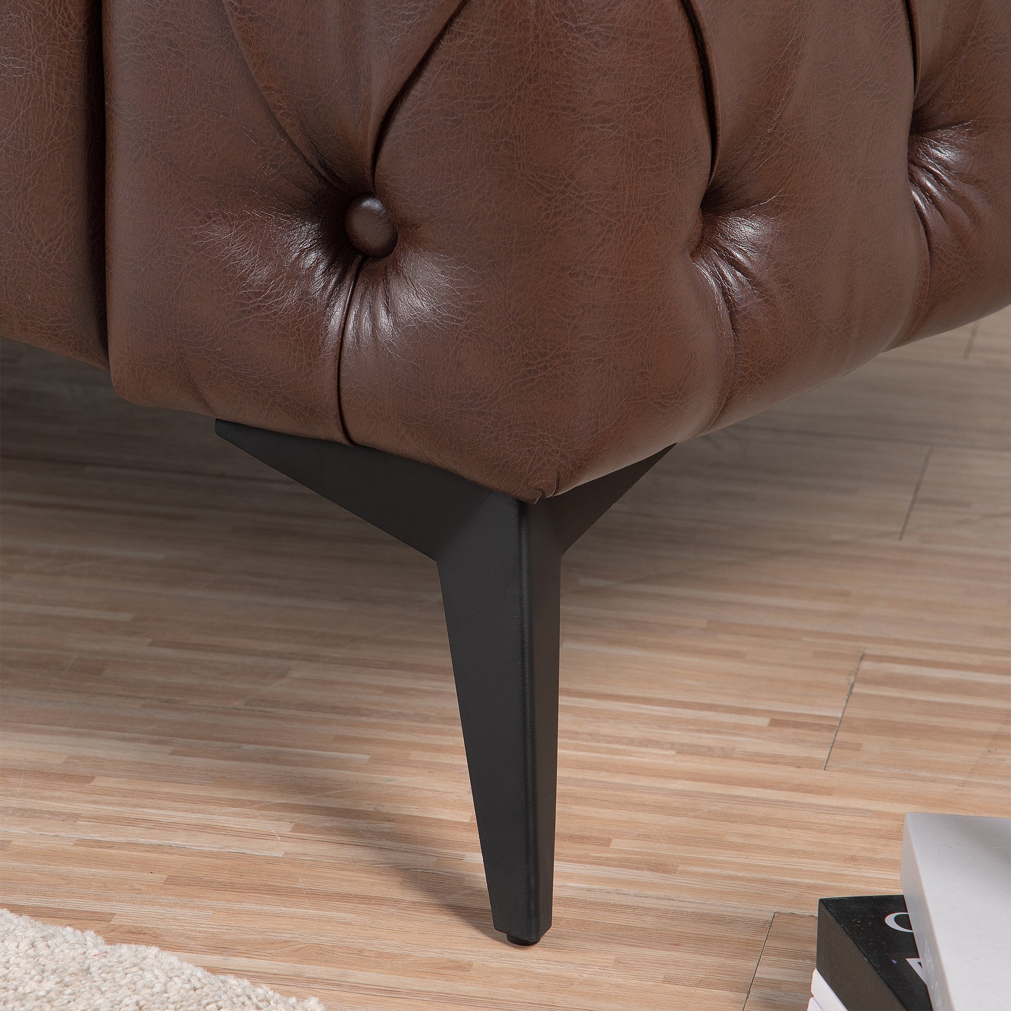 Traditional Square Arm 3-Seater Sofa with Removable Cushion, Dark Brown PU, 84.06 Inch