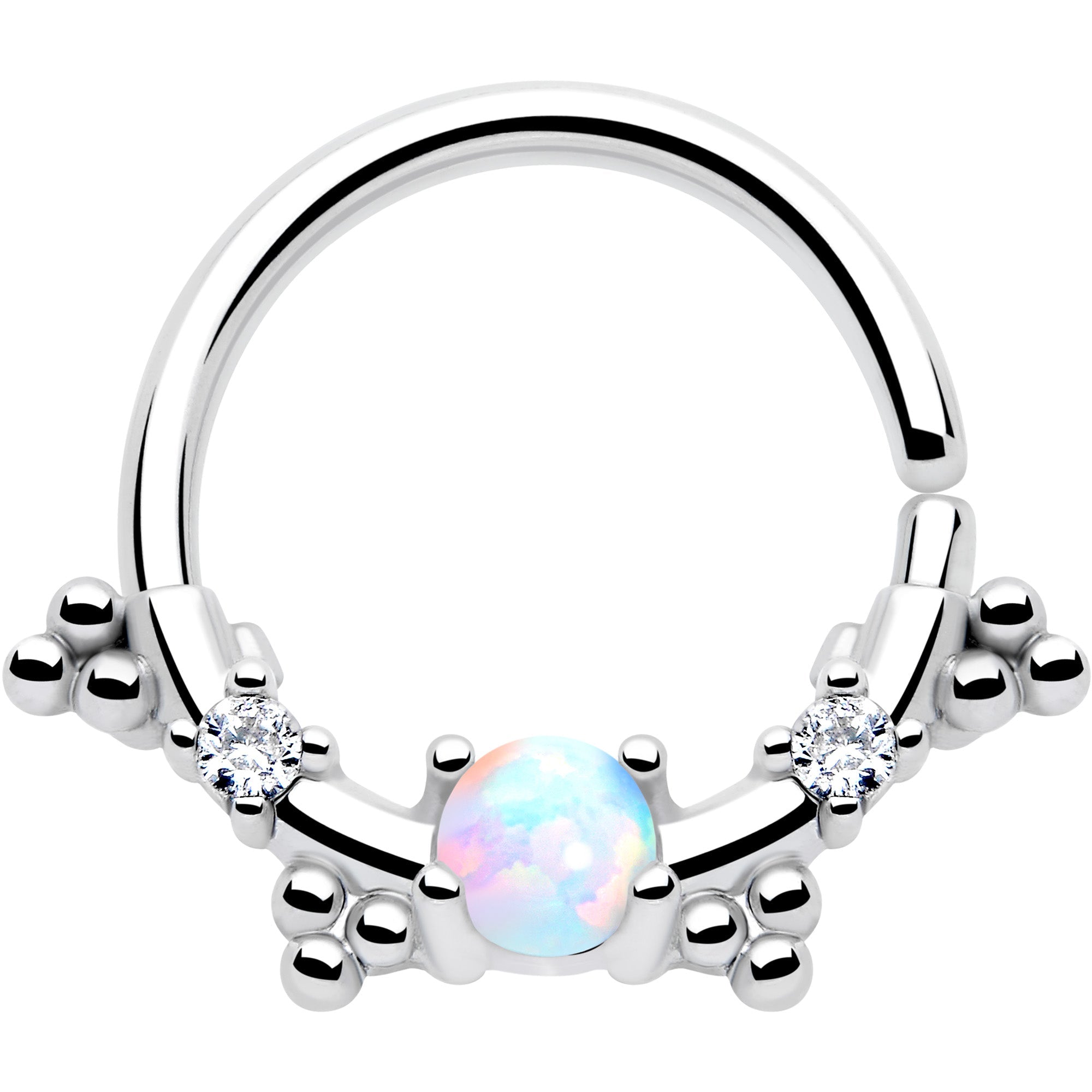 16G 3/8 White Synthetic Opal Luminous Seamless Circular Ring