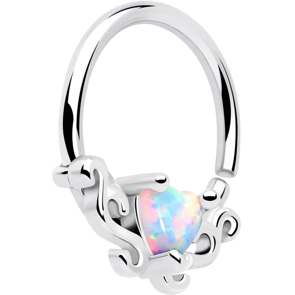 16G 5/16 White Synthetic Opal Bold Heart Seamless Circular Ring