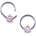 16G 3/8 Aurora Gem Petal Flower Hinged Segment Ring Set