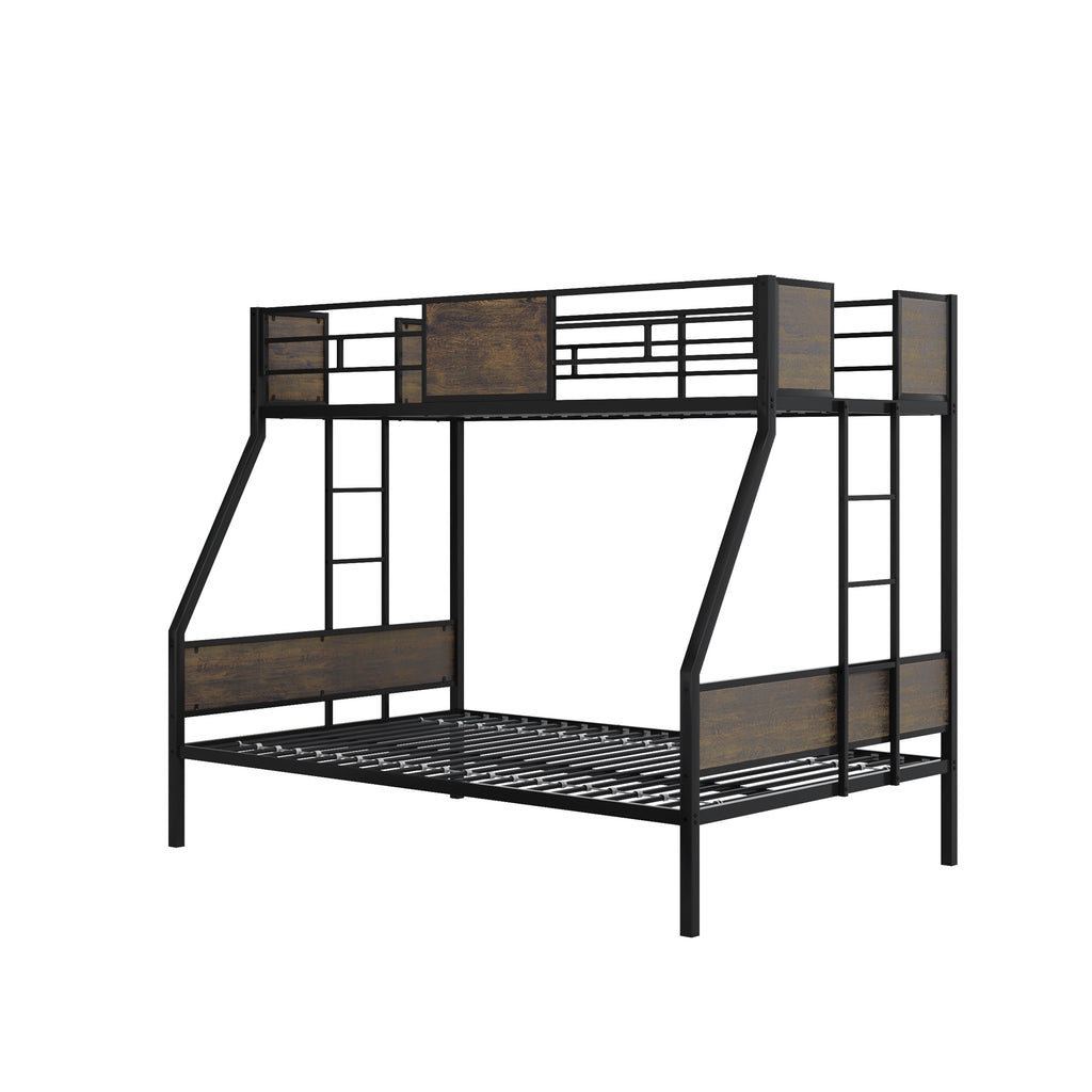 Twin Over Full Bunk Beds, Metal Bunk Bed Frame with Safety Guardrail and 2 Ladder for Kids,Sturdy Metal Frame and Protective Board Supports, No Box Spring Needed, Easy Assembly