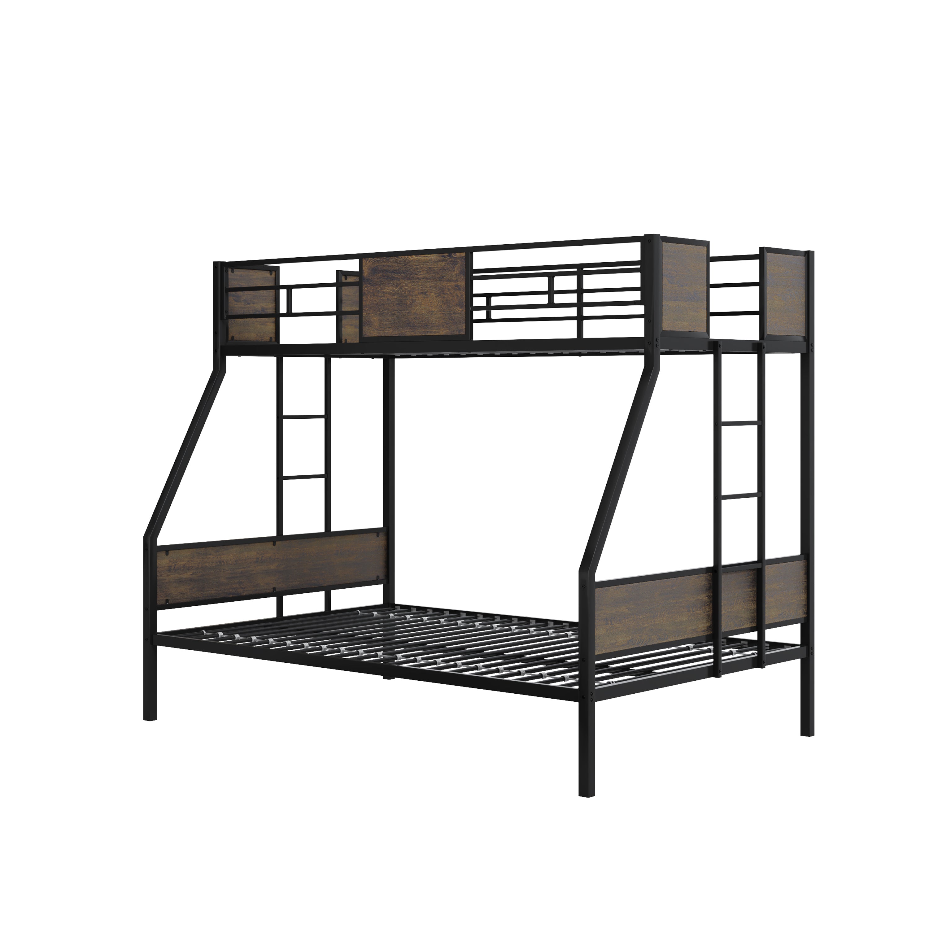 Twin Over Full Bunk Beds, Metal Bunk Bed Frame with Safety Guardrail and 2 Ladder for Kids,Sturdy Metal Frame and Protective Board Supports, No Box Spring Needed, Easy Assembly