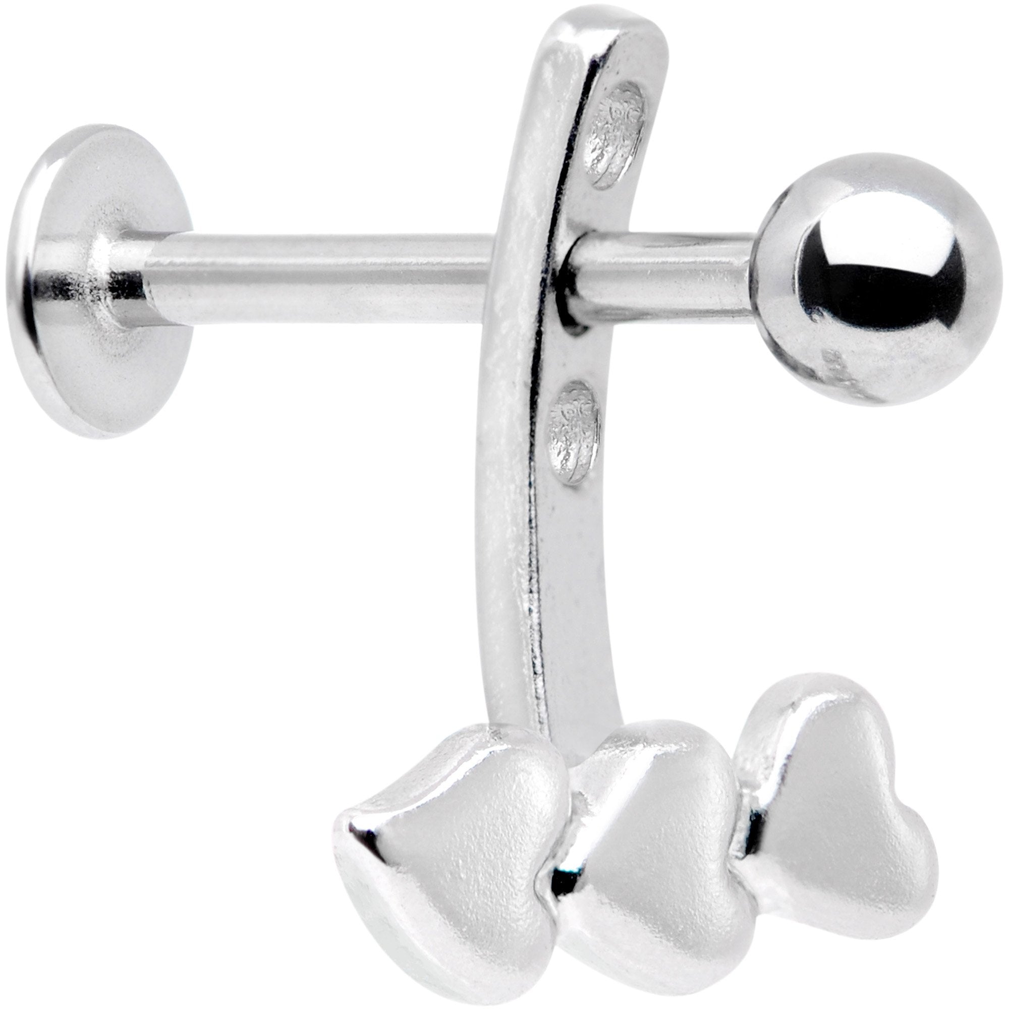 16G 3/8 Triple Heart Dangle Cartilage Tragus Helix Piercing