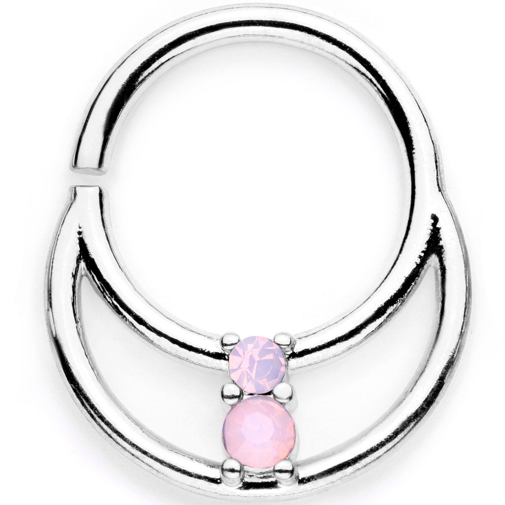 16G 3/8 Pink Faux Opal Twisted Horseshoe Closure Ring Set