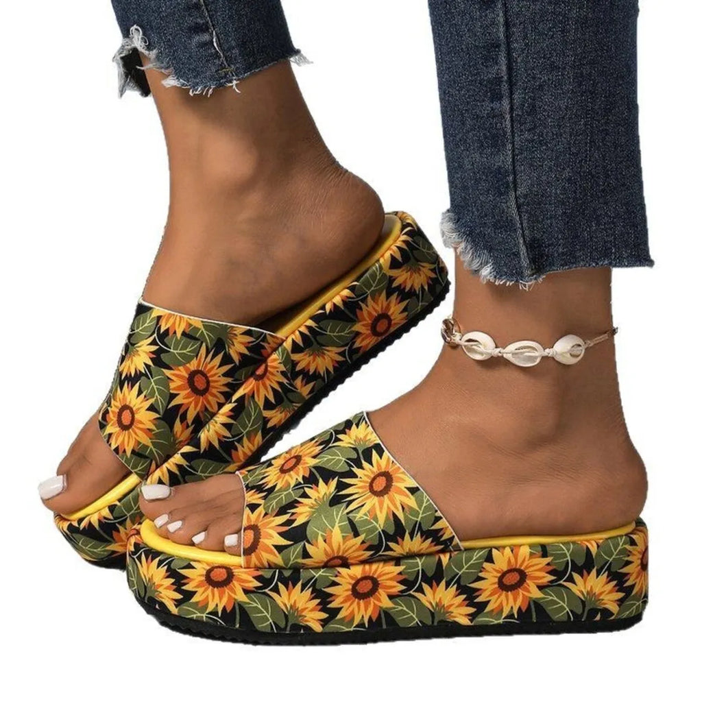 Printed Open Toe Platform Sandals