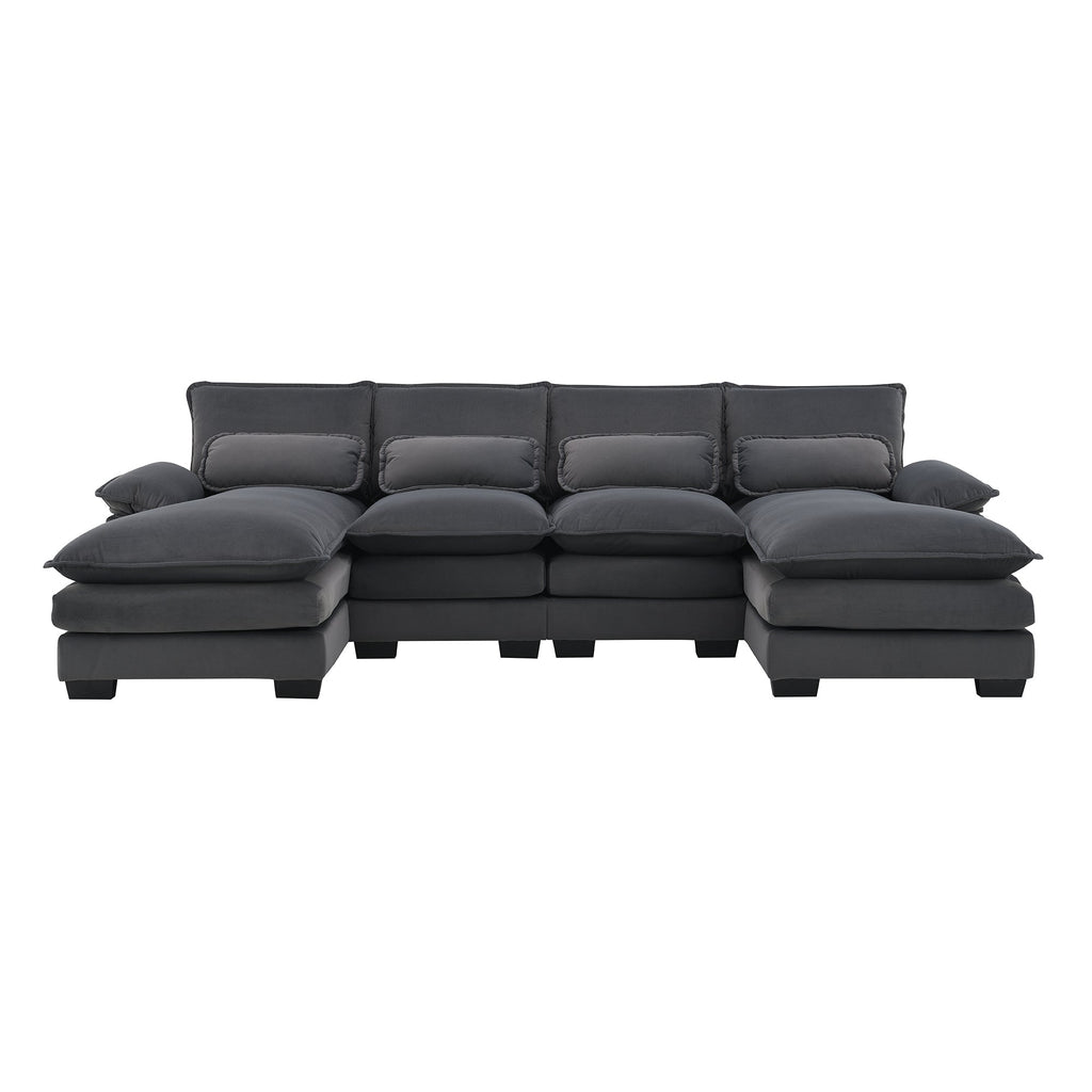 109.8*55.9' Modern U-shaped Sectional Sofa with Waist Pillows,6-seat Upholstered Symmetrical Sofa Furniture,Sleeper Sofa Couch with Chaise Lounge for Living Room,Apartment,5 Color
