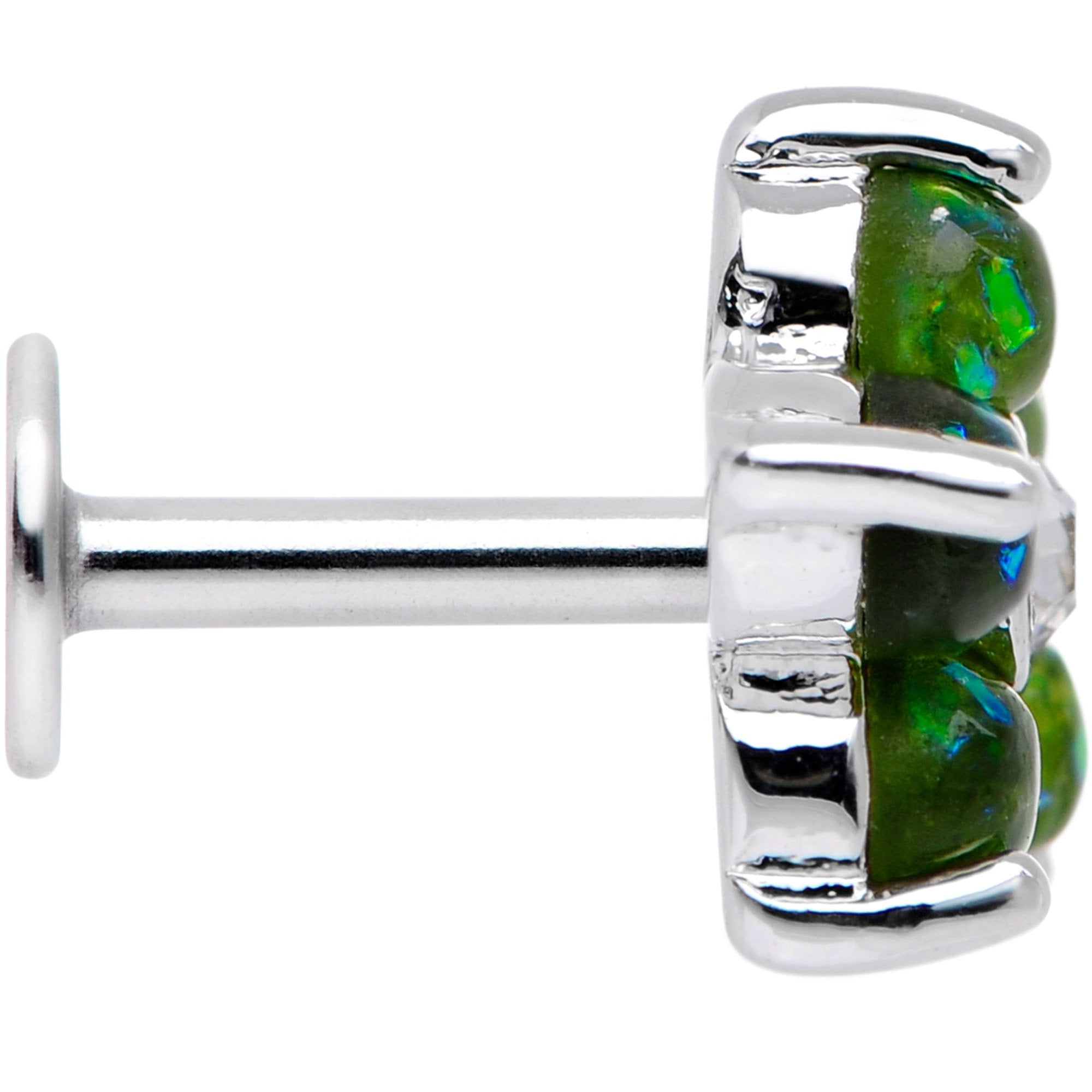 16G 1/4 Green Faux Opal CZ Flower Cartilage Tragus