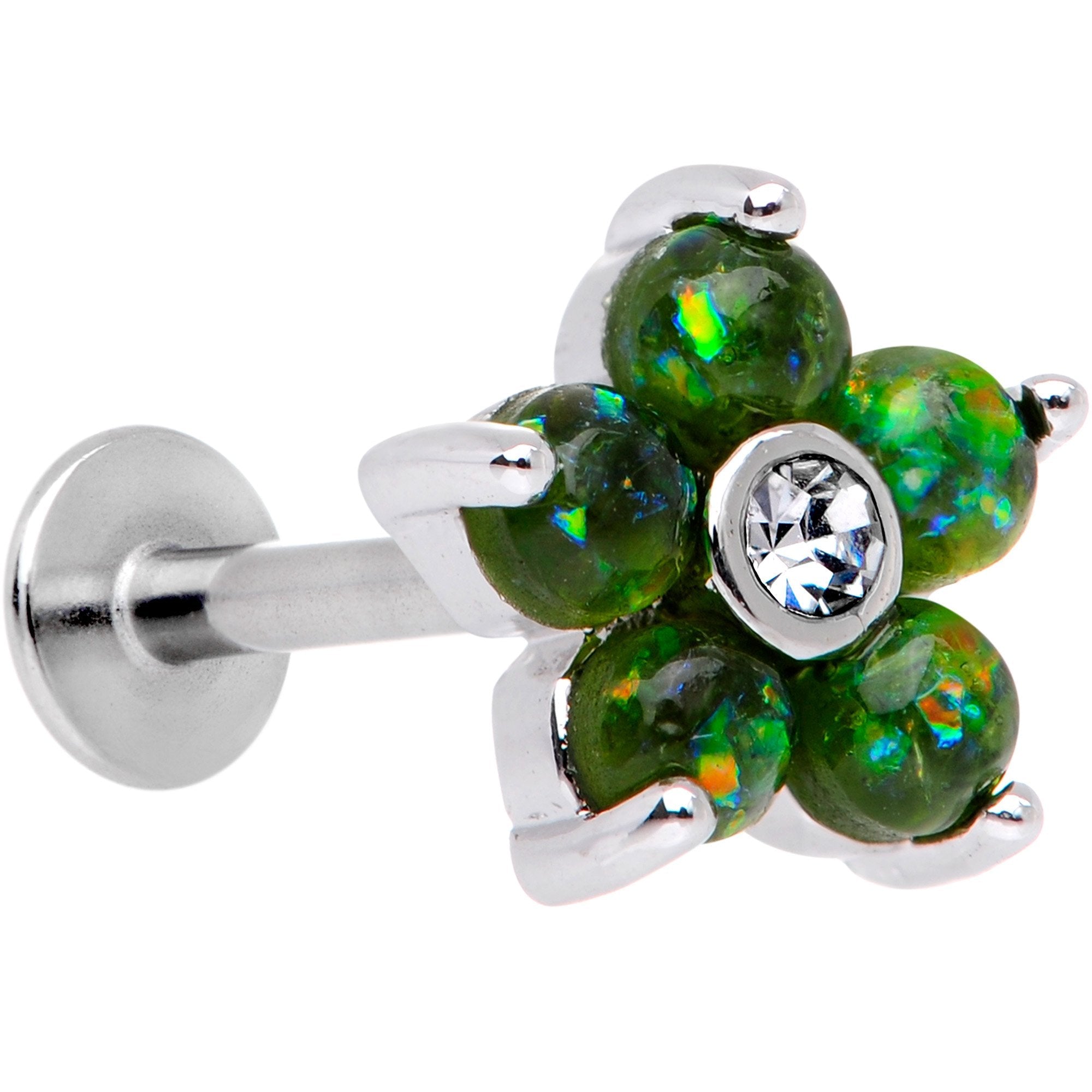 16G 5/16 Green Faux Opal CZ Flower Cartilage Tragus