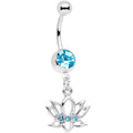Aqua Gem Live Love Lotus Flower Dangle Belly Ring