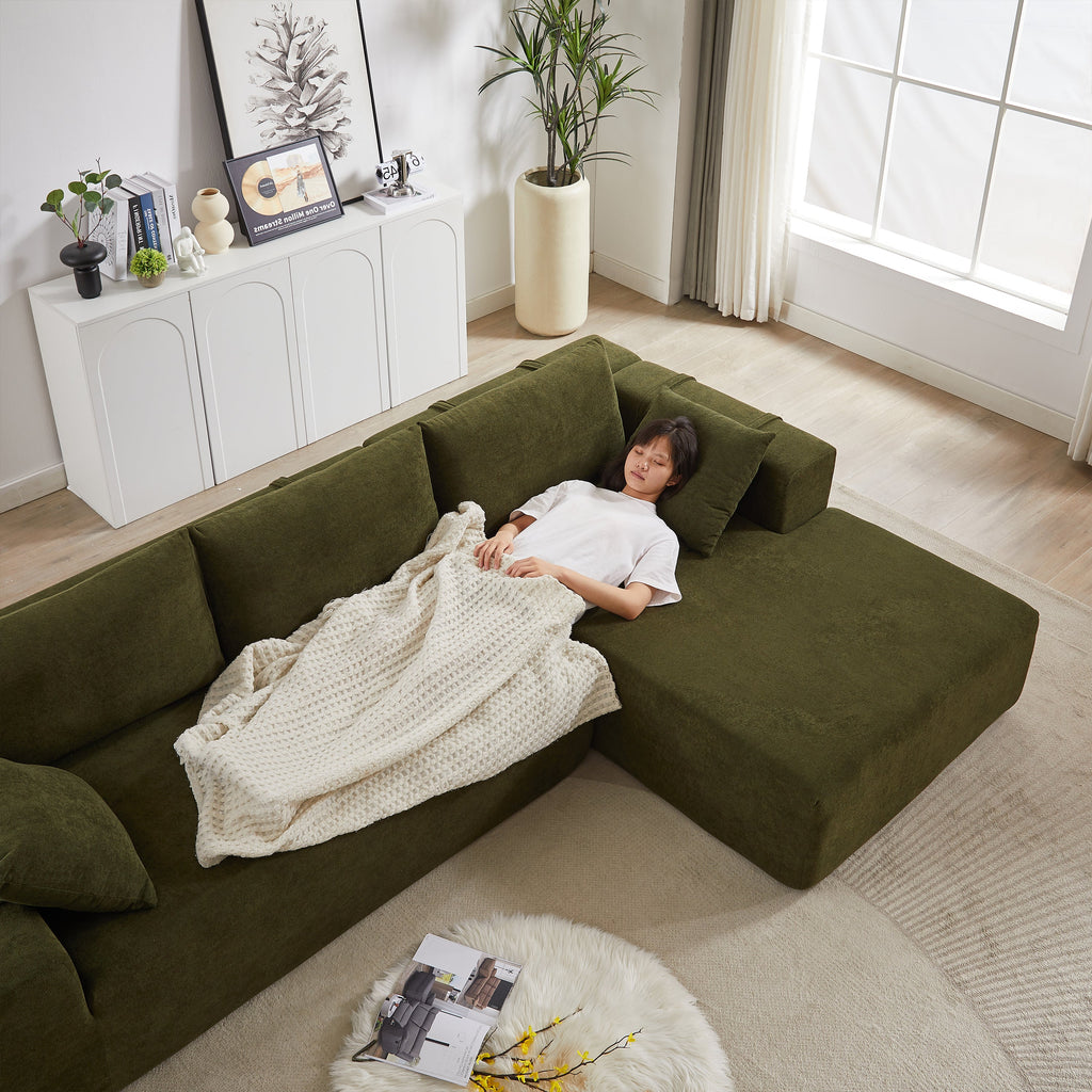 Modern Chenille Upholstered Sectional Sofa Couch Set,Modular 108' L Shaped Sectional Living Room Sofa Set With 6 Pillows,Free Combination Sofa Couch for Living Room,Bedroom(Right Chaise)
