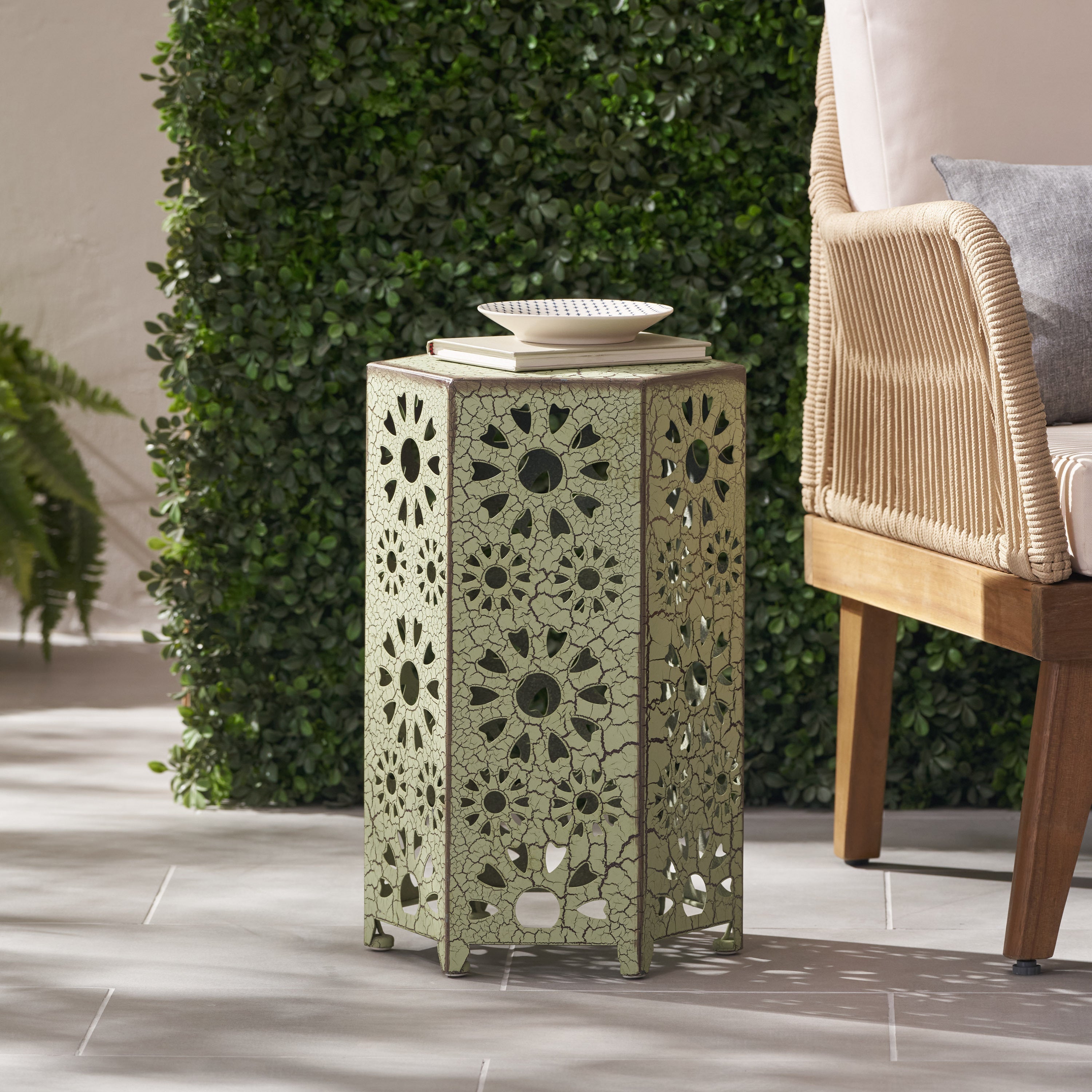 ELIANA 12' Side Table Sunburst Design Green Iron Compact