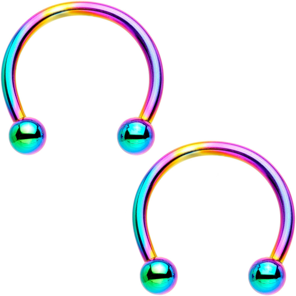 16G 3/8 Rainbow Flower Power Horseshoe BCR Captive Ring Set