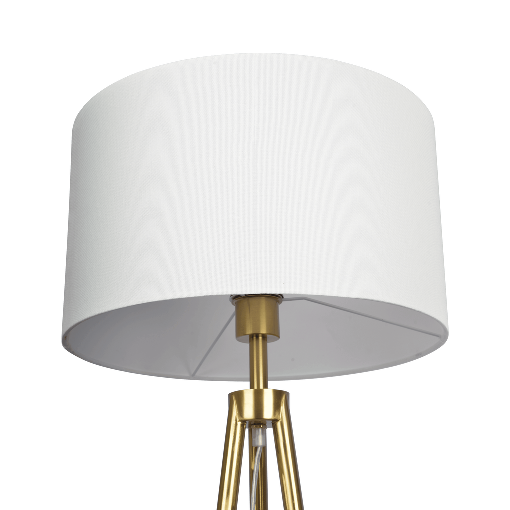 Sway Brassed Gold Floor Lamp with On/Off Switch Triple Legs White Fabric Shade