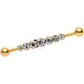 14G Clear Gem Gold IP Super Seven Industrial Barbell 38mm