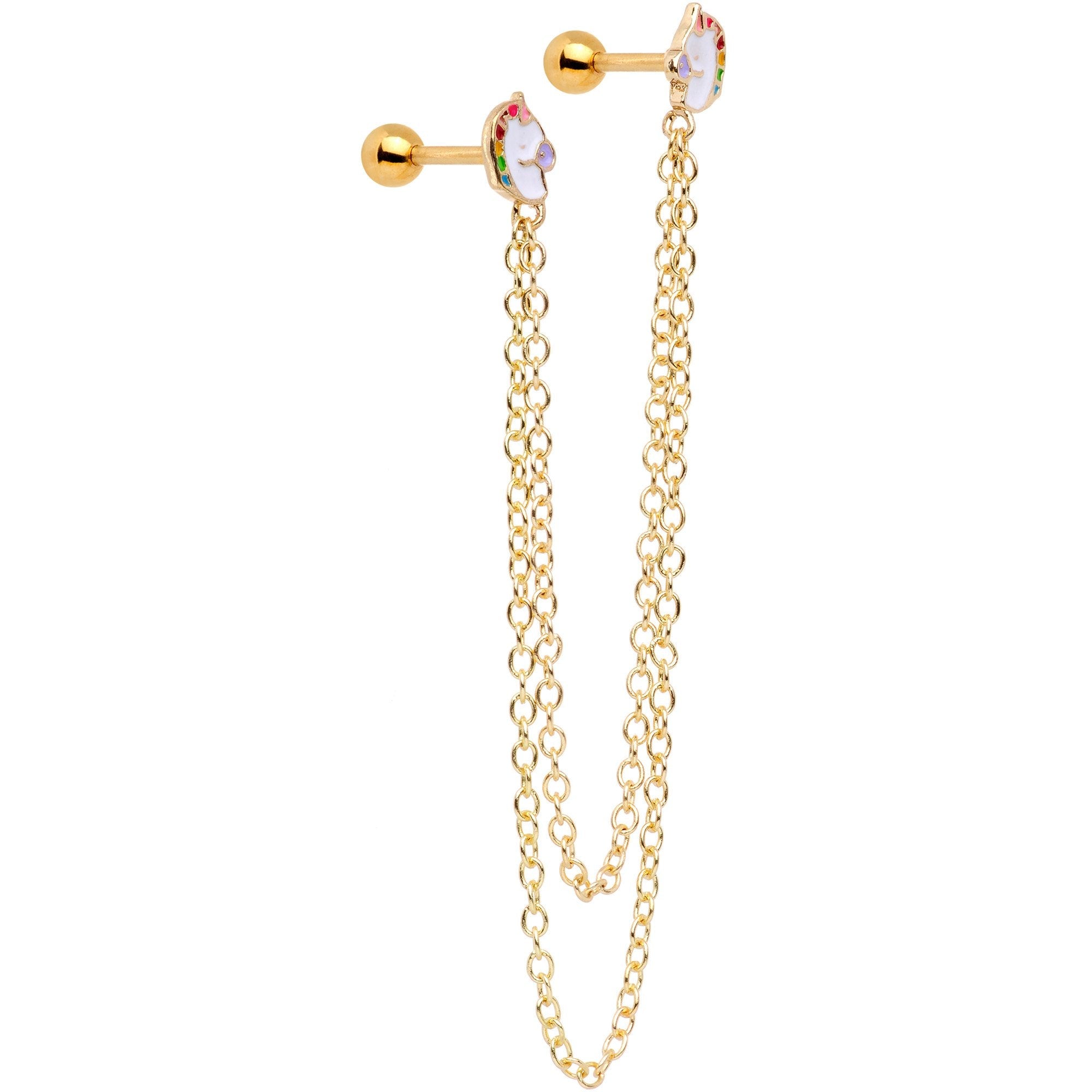 16G 1/4 Gold Tone Pretty Unicorns Cartilage Chain Earring