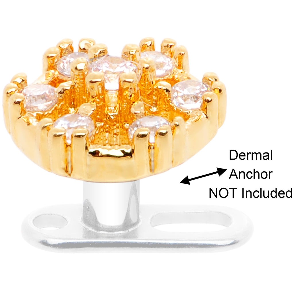 14G Clear Gem Gold Tone Externally Threaded Dermal Anchor Top