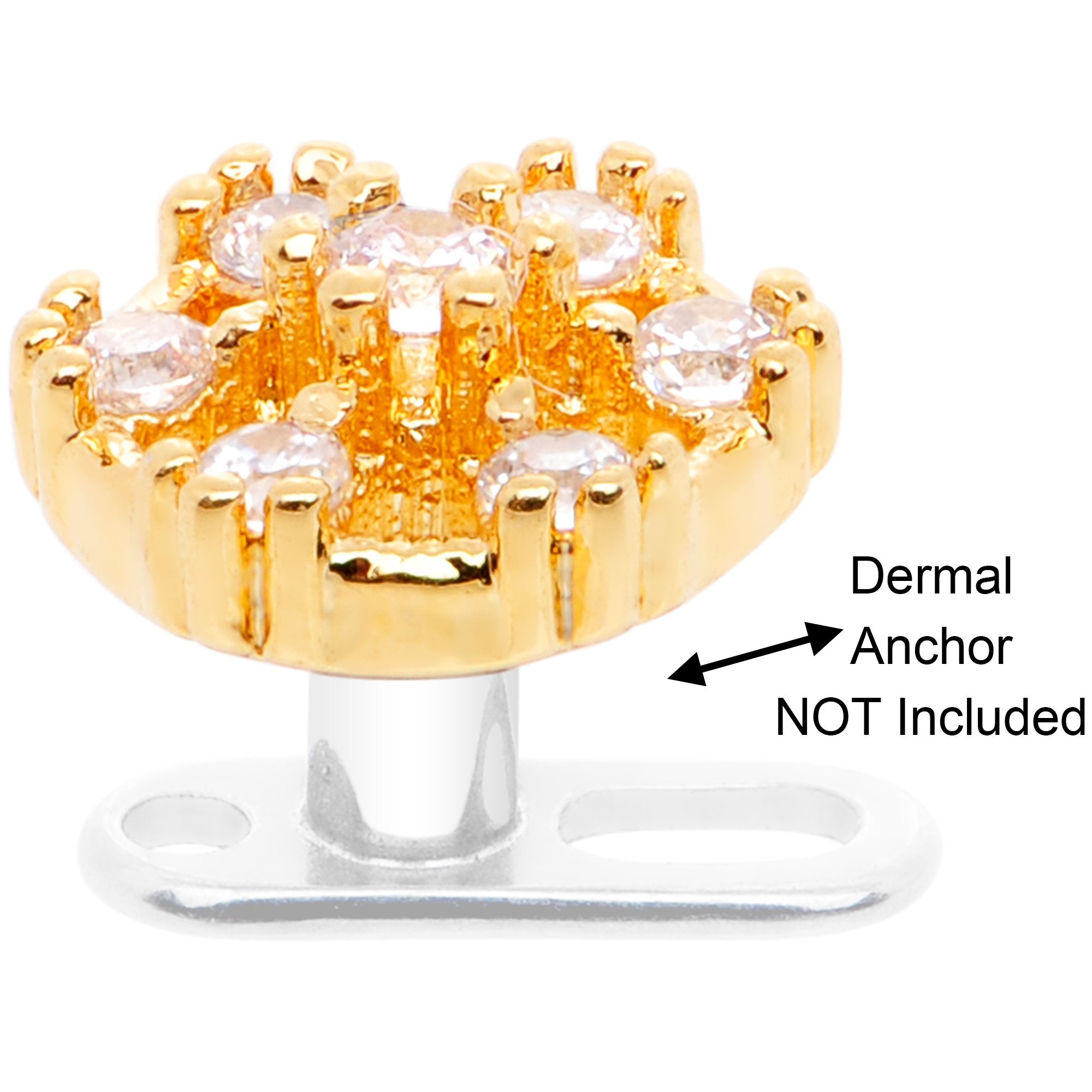 14G Clear Gem Gold Tone Externally Threaded Dermal Anchor Top