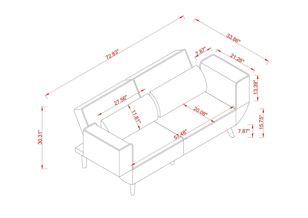 72.8'' Futon Sofa Bed, Sleeper Sofa, Small Couch with Adjustable Armrests, Adjustable Recliner Sleeper Sofa Bed for Living Room, Bedroom, Apartment, Gray