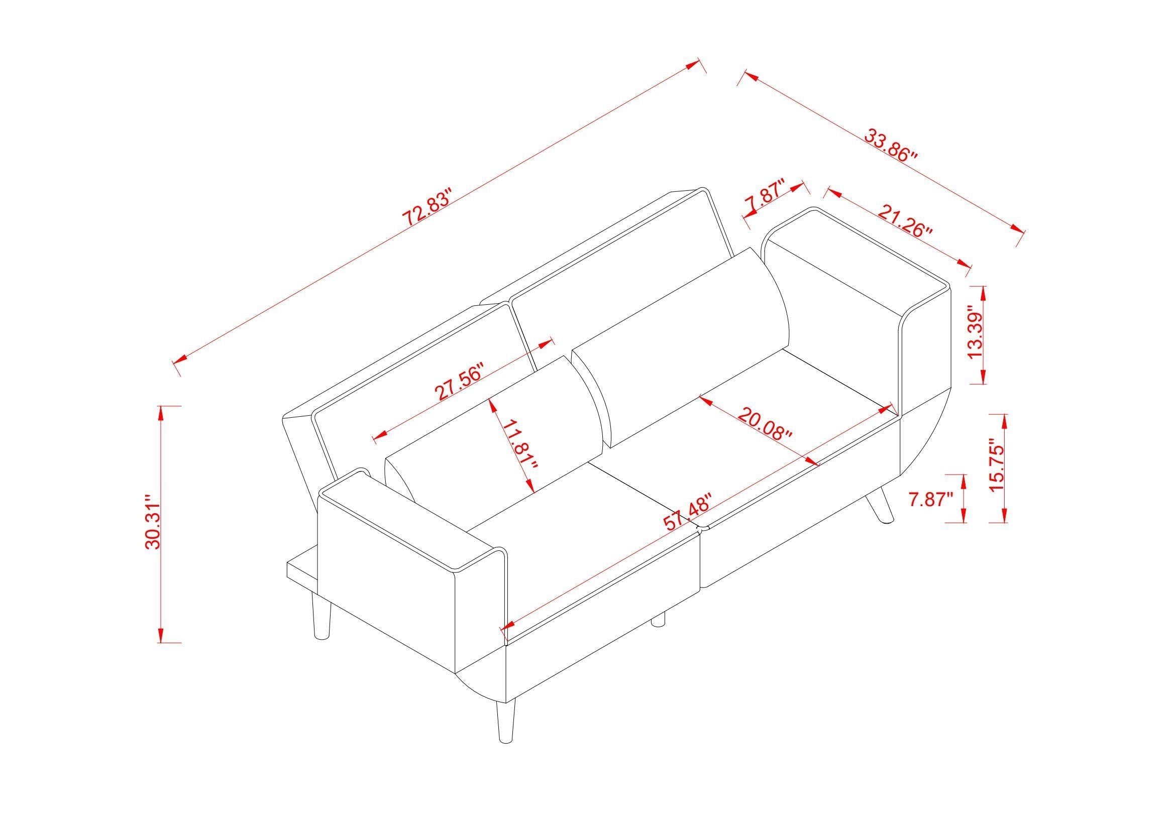 72.8'' Futon Sofa Bed, Sleeper Sofa, Small Couch with Adjustable Armrests, Adjustable Recliner Sleeper Sofa Bed for Living Room, Bedroom, Apartment, Gray