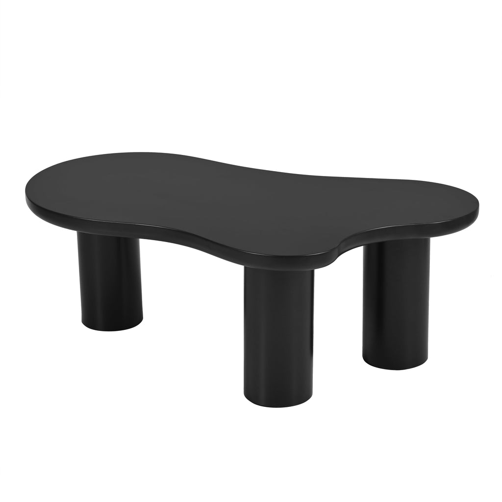 ON-TREND 44'' x 25.9'' Easy Assembly Cloud Coffee Table with 1.5'' Thick Tabletop, Cream Style Irregular End Table with 3 Sturdy Legs, Sleek Center Table with Round Edge for Living Room, Black