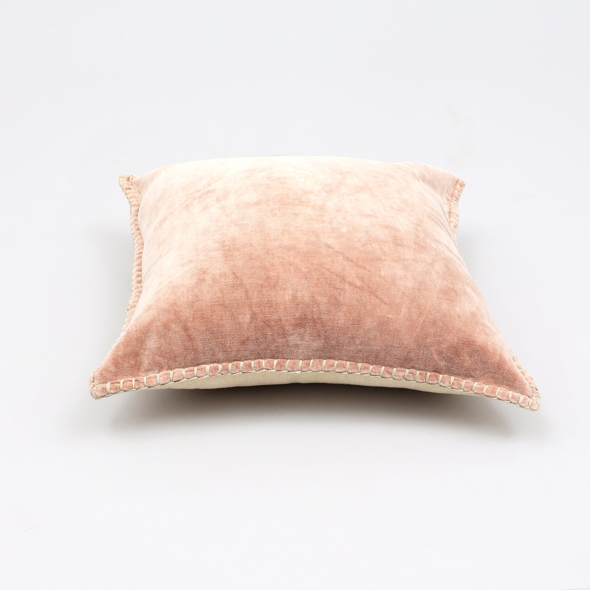 Stonewashed Cotton Velvet Throw Pillow with Decorative Handstiched Edges-19X19'