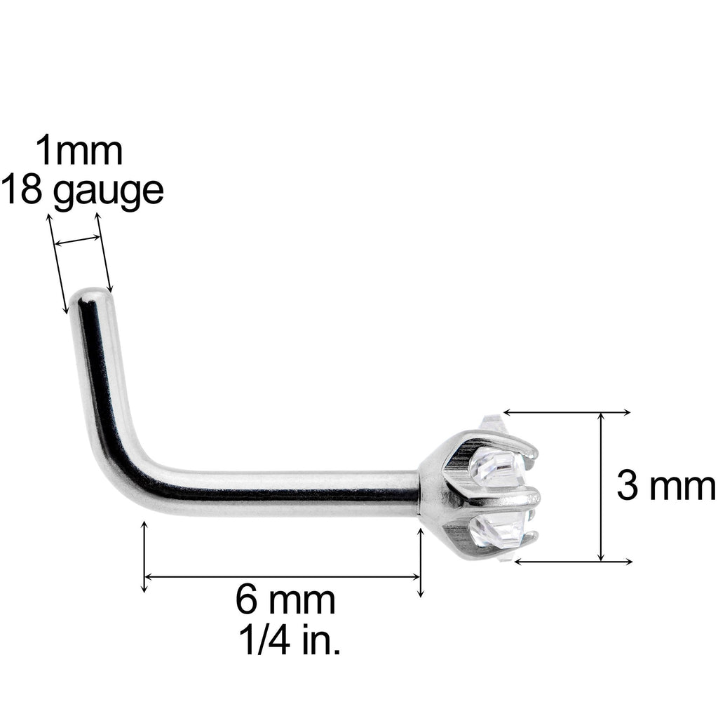 18G Clear 3mm CZ Star Gem Grade 23 Titanium L Shaped Nose Ring