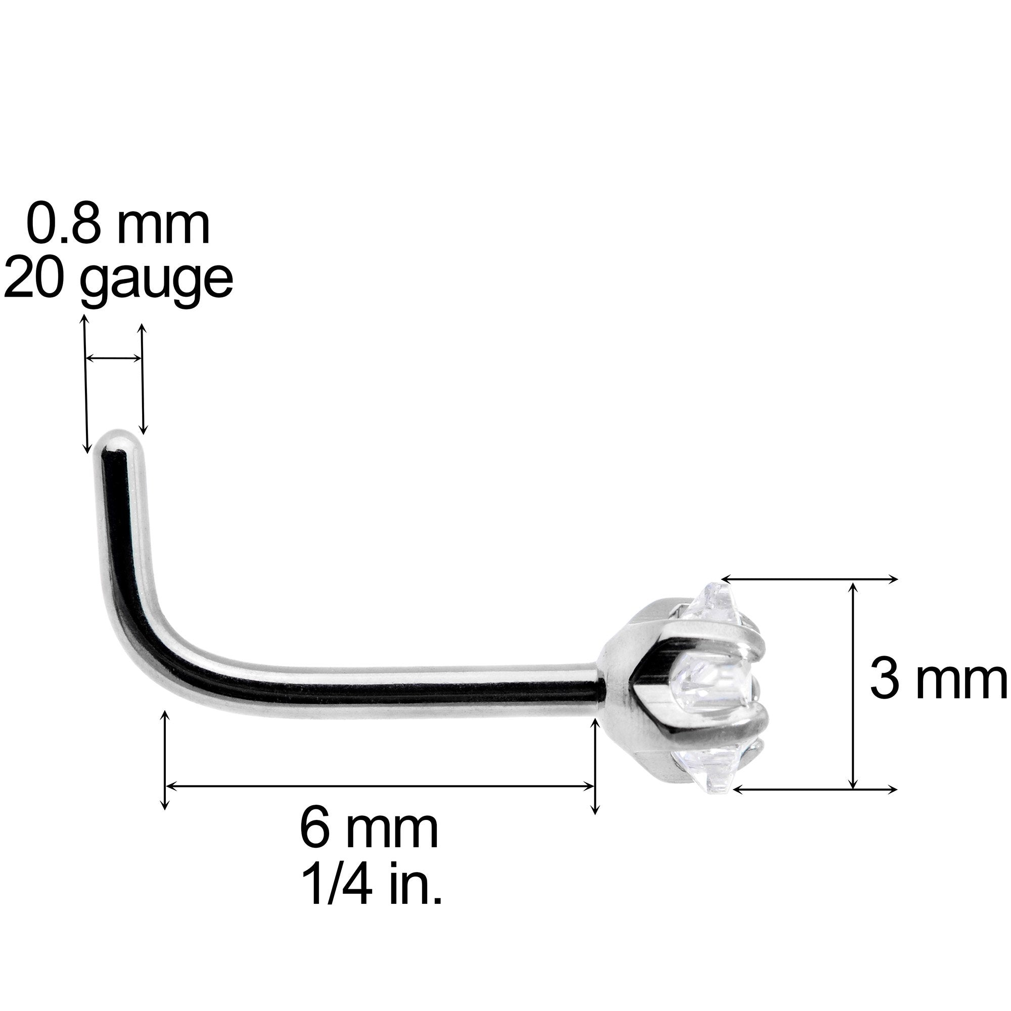 20G Clear 3mm CZ Star Gem Grade 23 Titanium L Shaped Nose Ring