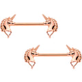 14G 5/8 Rose Gold Tone Anodized Unicorn Barbell Nipple Ring Set