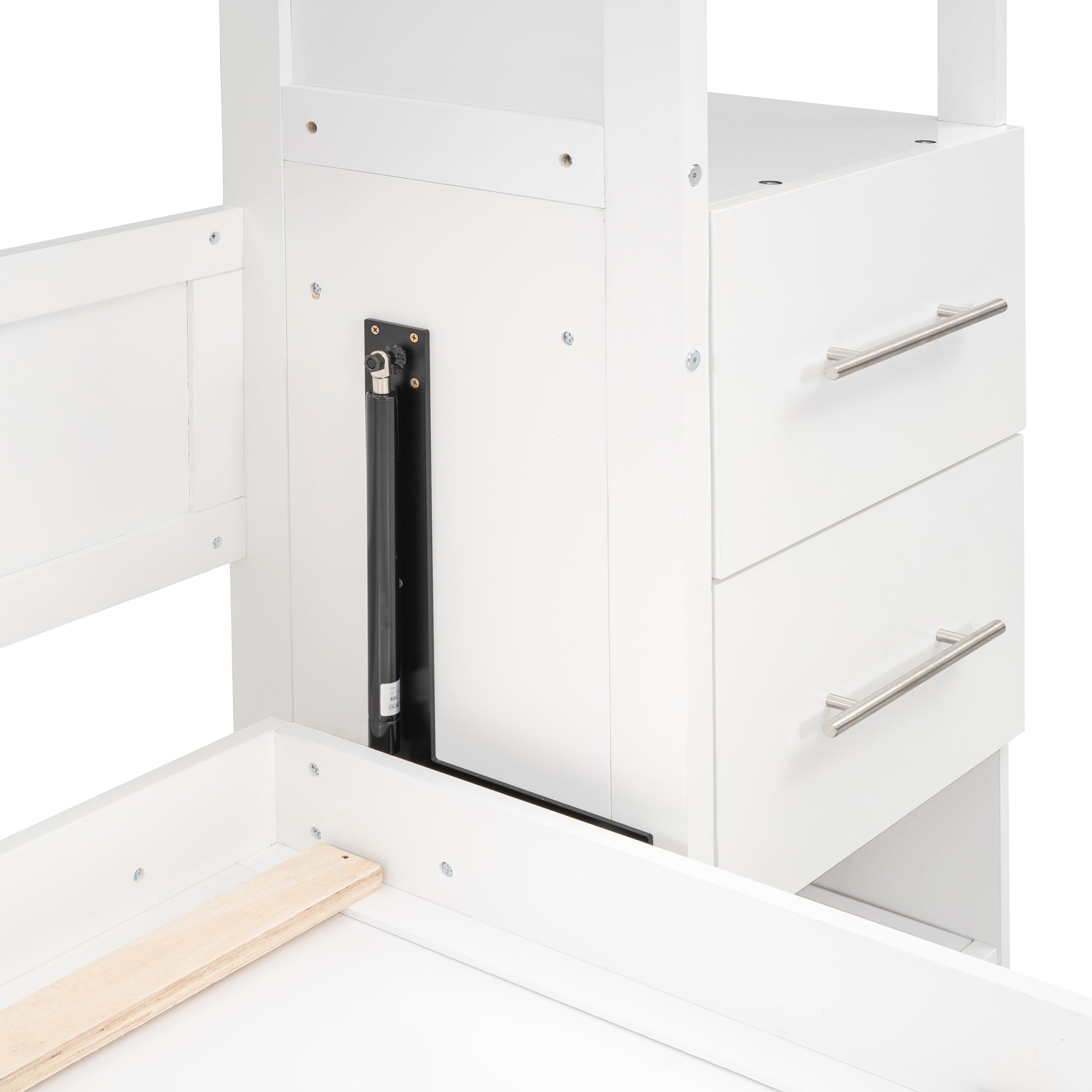 Queen Size Murphy Bed Wall Bed with Shelves, Drawers and LED Lights,White(OLD SKU:LP000566AAK-1)