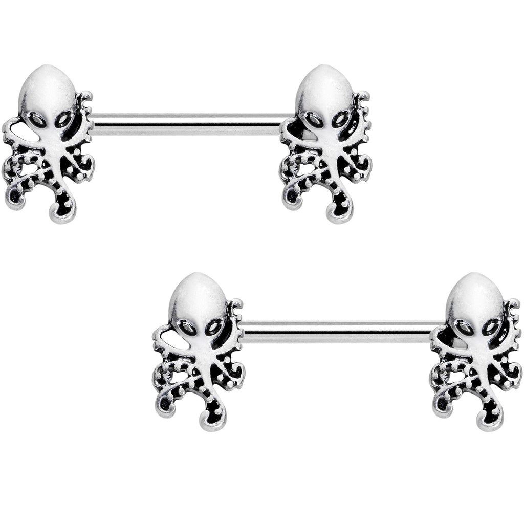 14G 9/16 Nautical Treasures Octopus Barbell Nipple Ring Set