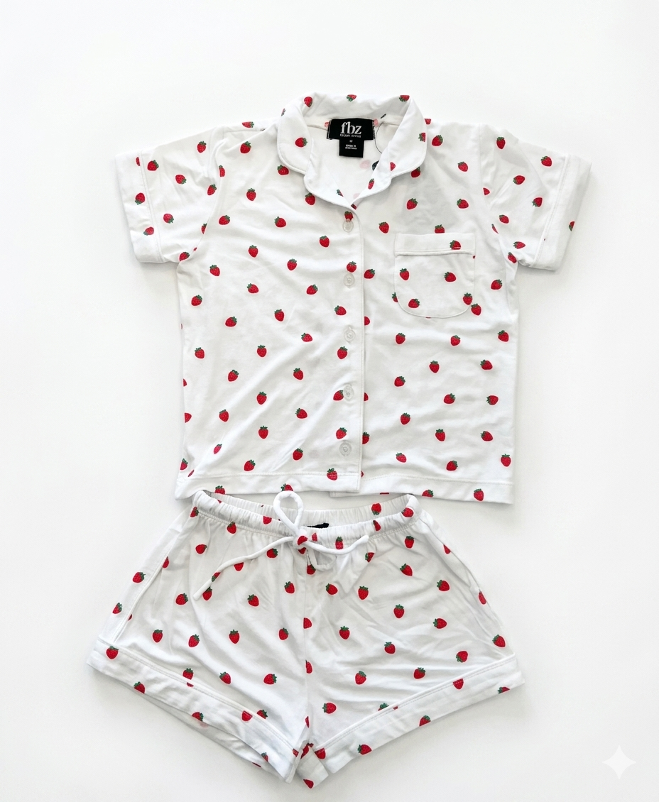FBZ - 2 Pc Girls Pajama Top & Shorts Set, Strawberry