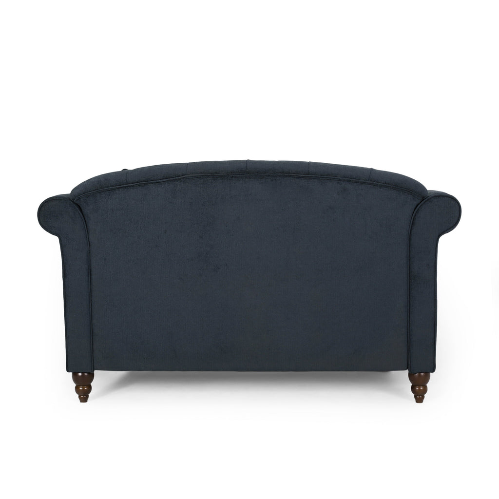 Upholstered Chaise Lounge with Scroll Arms, Turned Legs and 2 Pillows, Charcoal