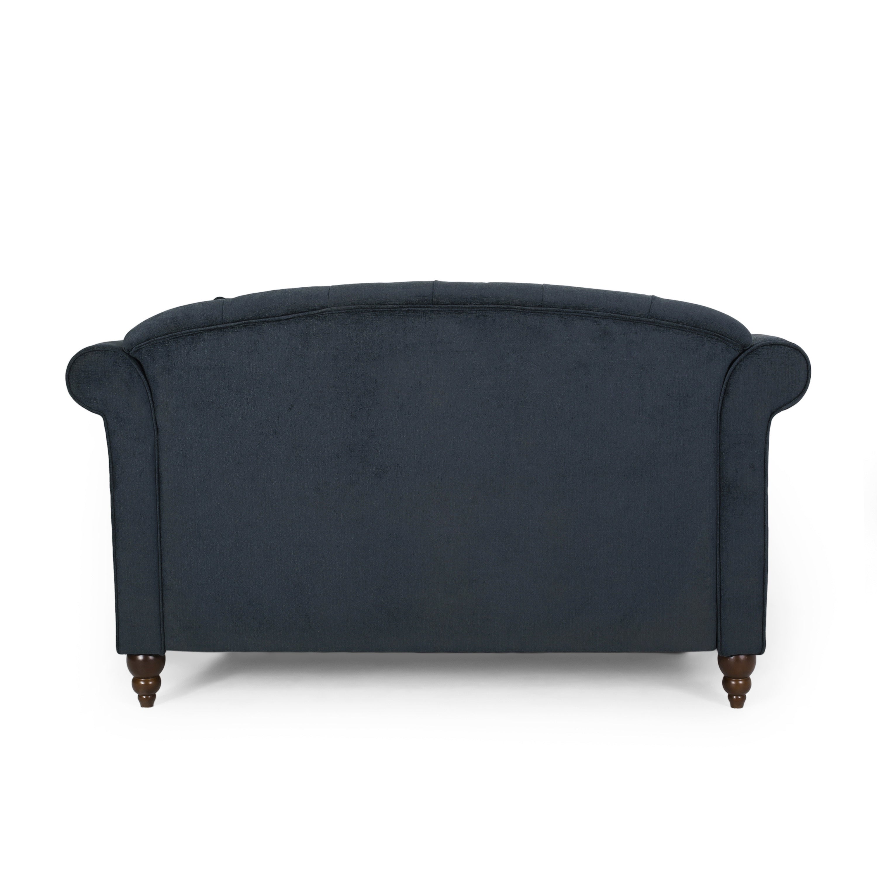 Upholstered Chaise Lounge with Scroll Arms, Turned Legs and 2 Pillows, Charcoal