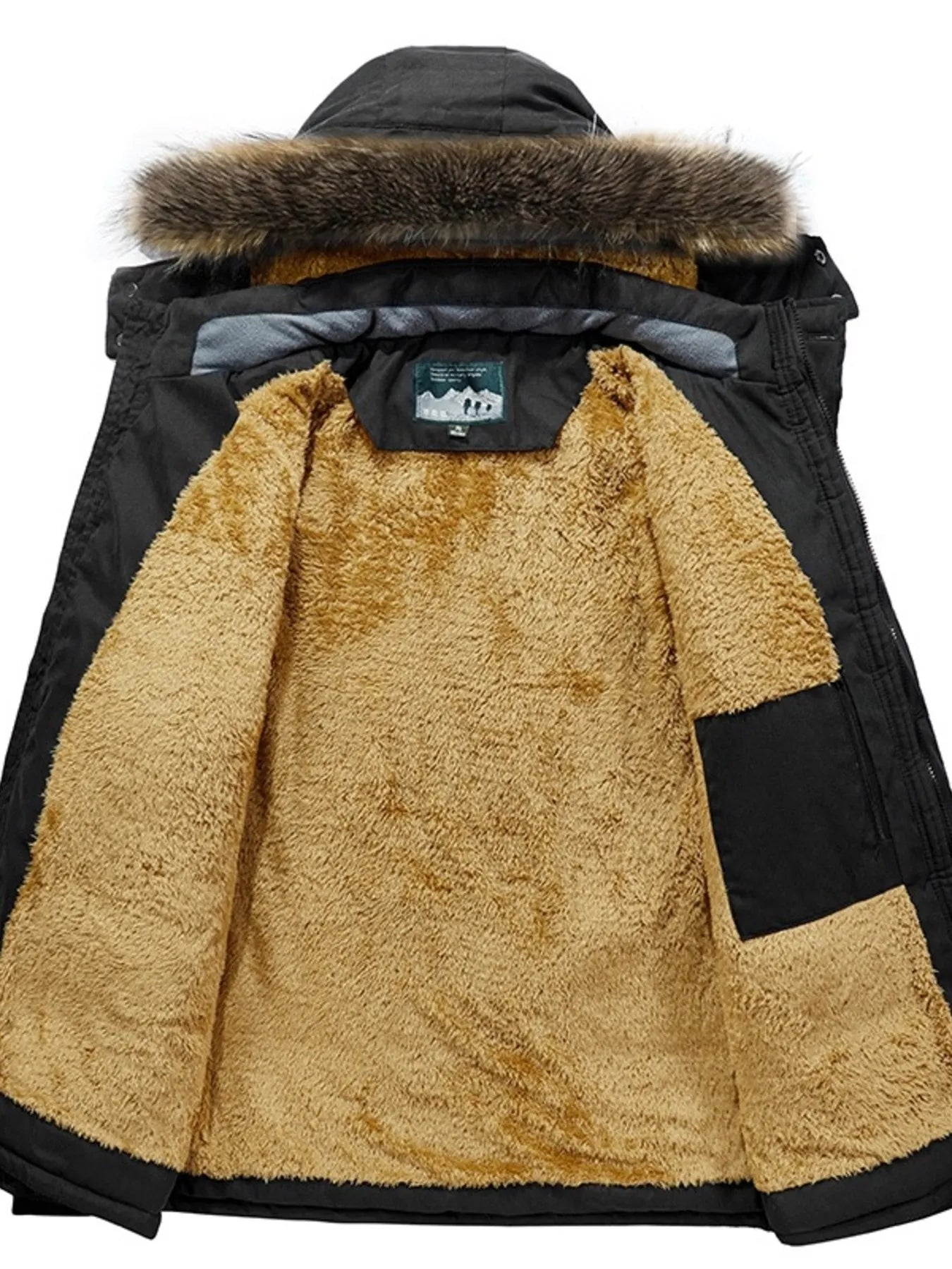 Zip Up Long Sleeve Puffer Coat with Faux Fur Hood