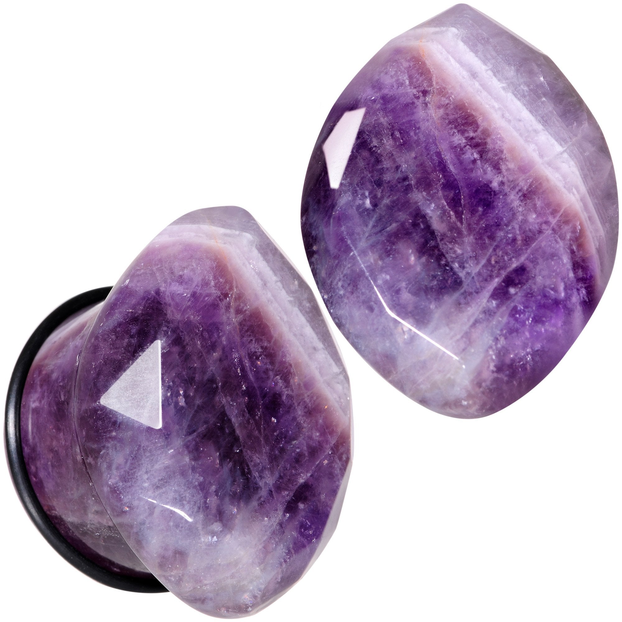 Purple Amethyst Faceted Single Flare Plug Set 6mm to 25mm Sizes
